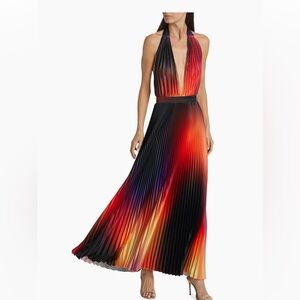 L'Idée Les Éléments Moderniste Pleated Halter Gown size US 2 Hombre Tie Dye